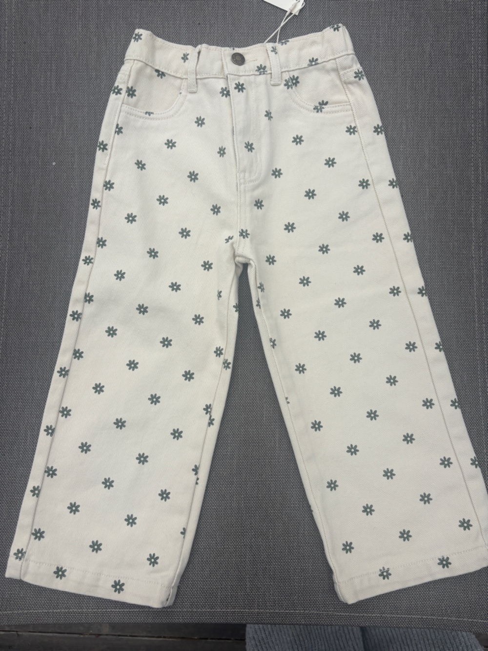 Rylee + Cru Cream Jeans with Green Floral Dots